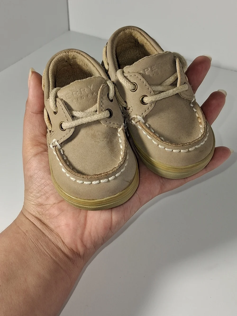 Sperry Top Sider Girls 1M Toddler Intrepid Crib Oat Linen Lace Up Boat Shoes